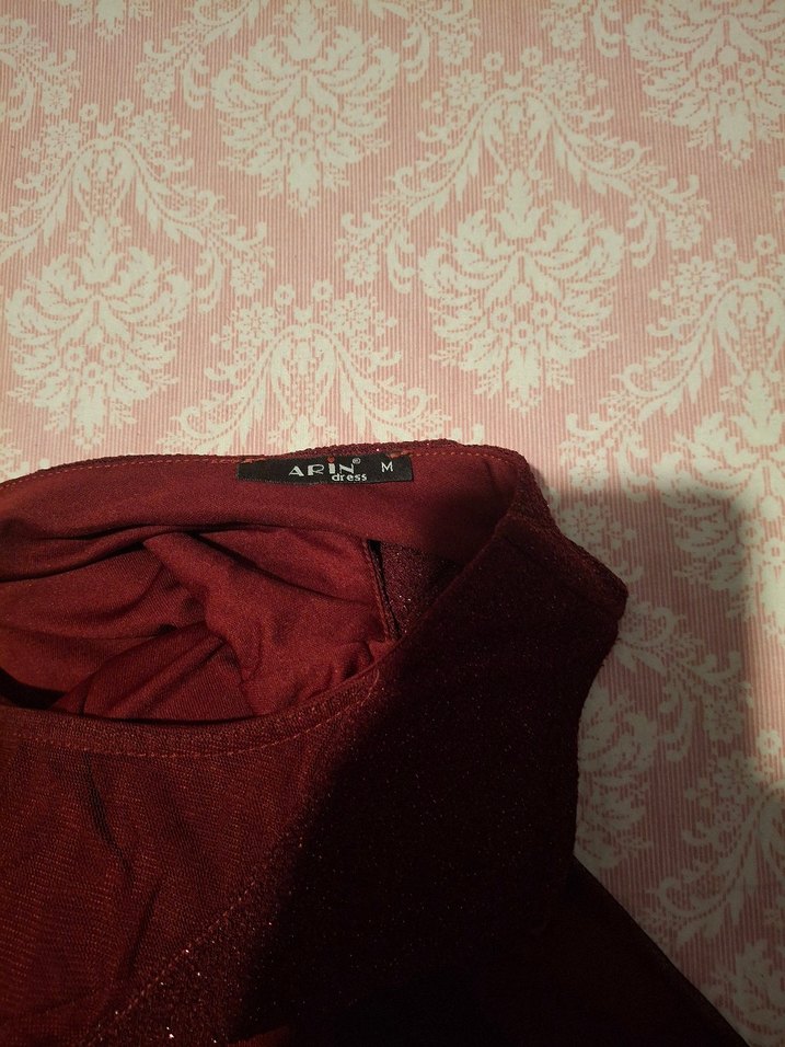 Bordo Dantel Detaylı Uzun Abiye Elbise - Görsel 5