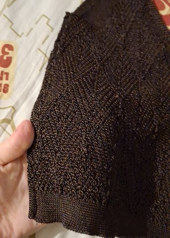 V Yaka Kahverengi Örgü Kadın Crop Top - Görsel 3