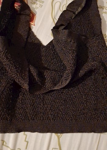 V Yaka Kahverengi Örgü Kadın Crop Top - Görsel 5