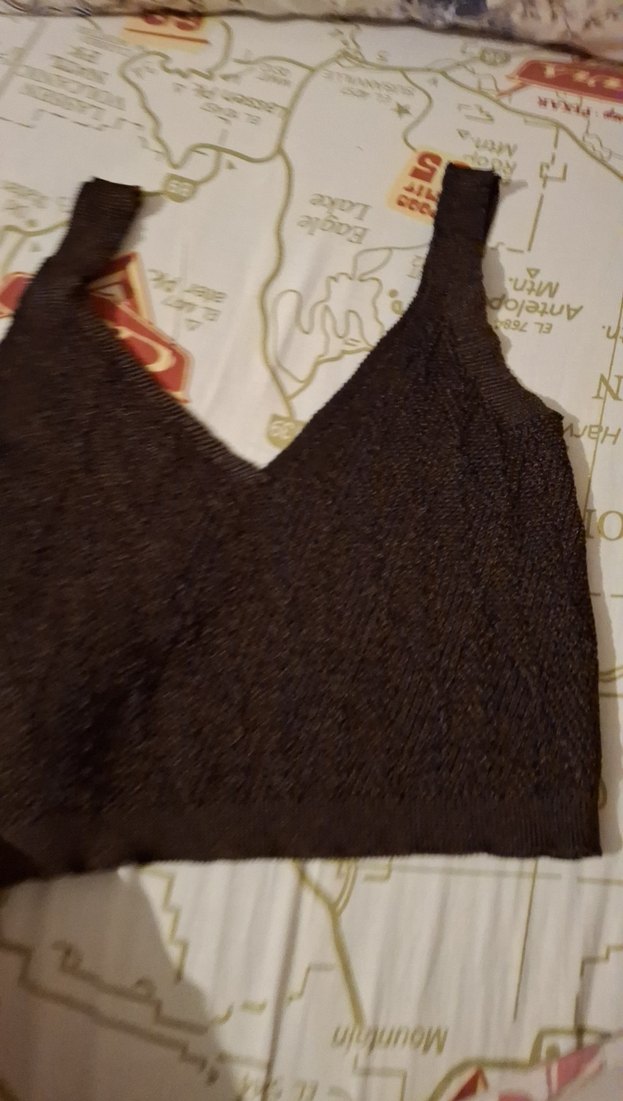 V Yaka Kahverengi Örgü Kadın Crop Top - Görsel 4