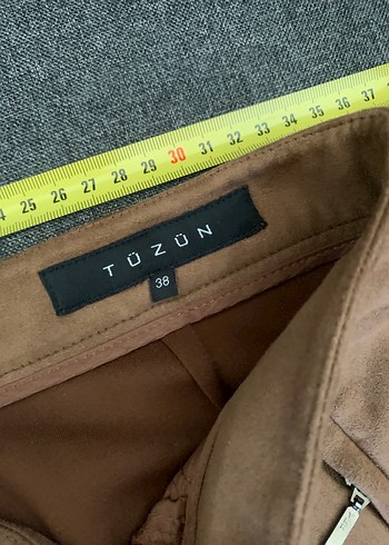 38 Beden Kadın Bej Süet Görünümlü Kumaş Pantolon