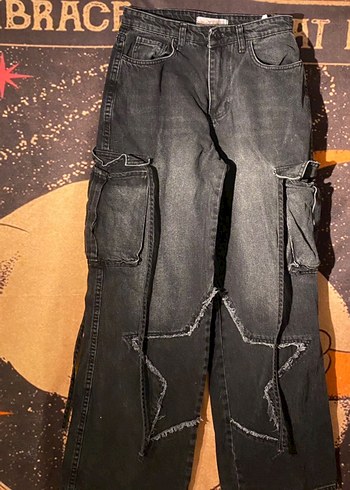 Y2k,grunge Siyah yıldız Desenli pantolon