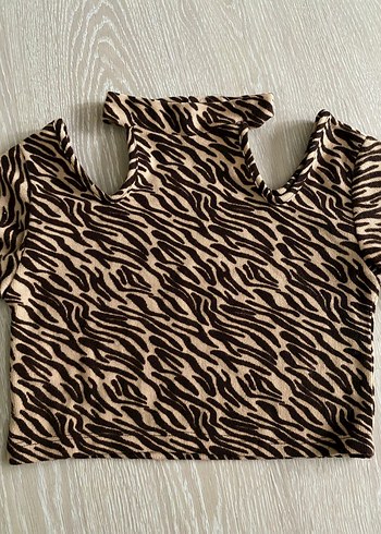 Kahverengi Zebra Desenli, Uzun Kollu Kadın Bluz - Görsel 2