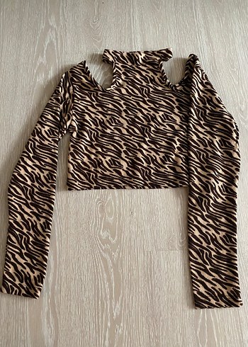 Kahverengi Zebra Desenli, Uzun Kollu Kadın Bluz - Görsel 4