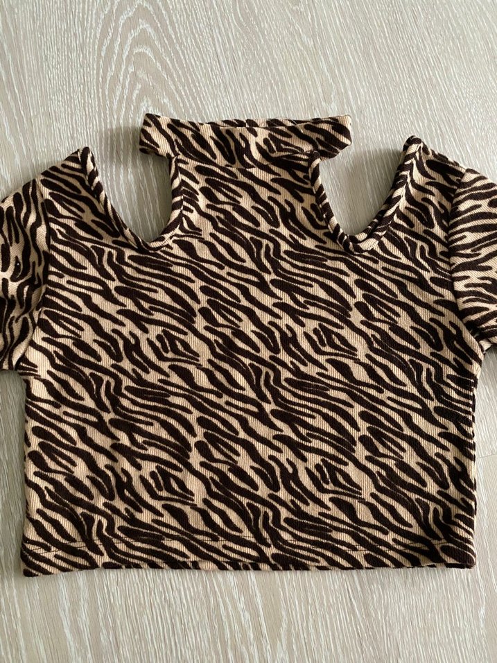 Kahverengi Zebra Desenli, Uzun Kollu Kadın Bluz - Görsel 2