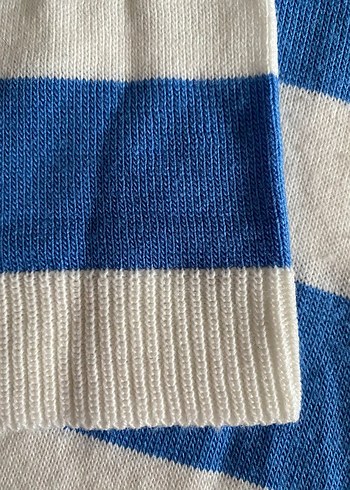 Mavi Beyaz Çizgili Kısa Kollu Kadın Triko - Görsel 4