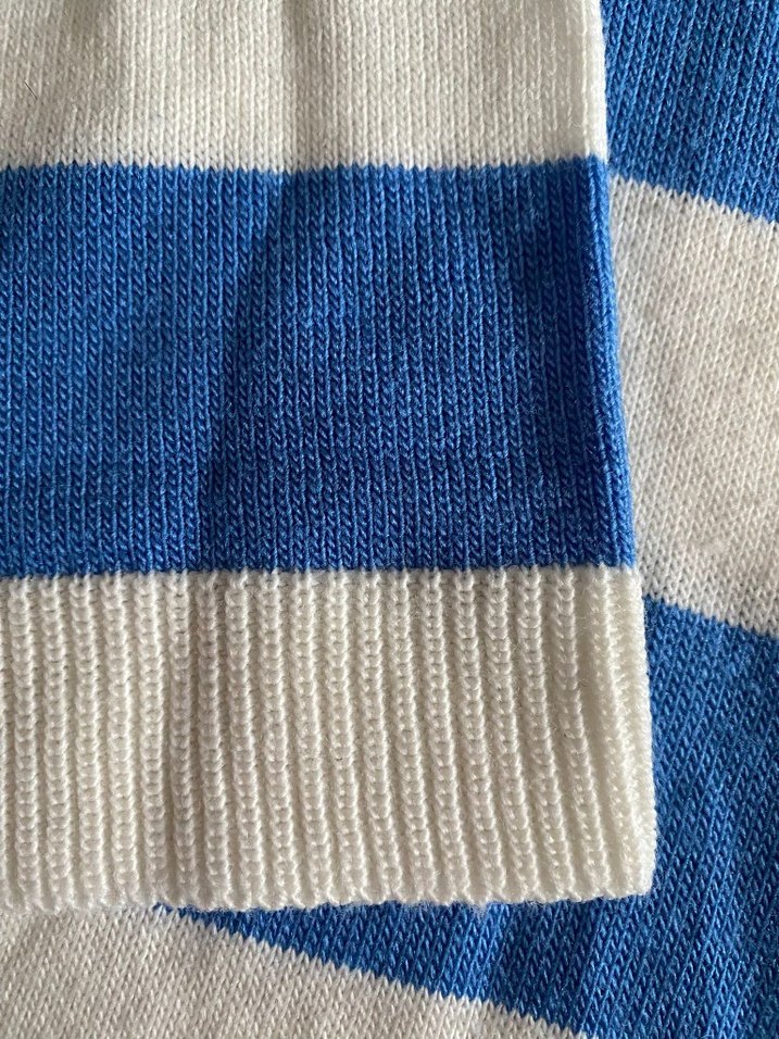 Mavi Beyaz Çizgili Kısa Kollu Kadın Triko - Görsel 4