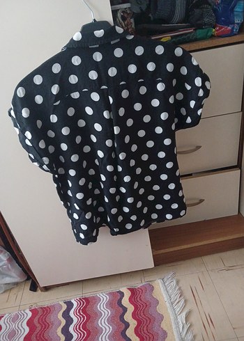 xl Beden Düğmeli Siyah Beyaz Puantiyeli Kadın Gömlek