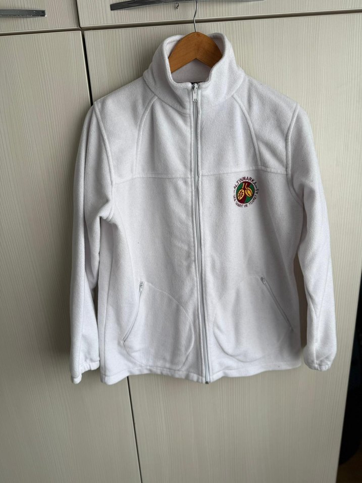 Erkek Beyaz Fermuarlı Polar Sweatshirt - Görsel 2