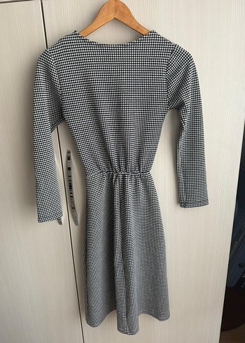 Uzun Kollu Gri Kareli Midi Elbise - Görsel 2