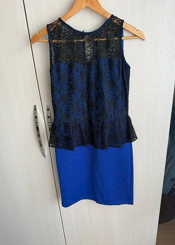 Lacivert Dantel Detaylı Midi Kadın Elbise - Görsel 2