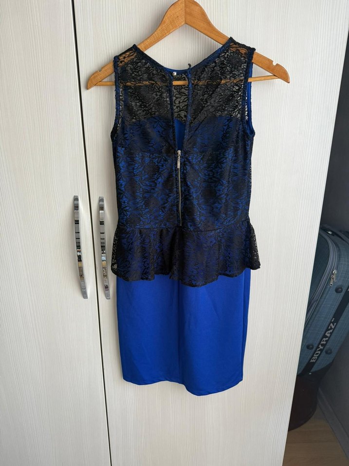 Lacivert Dantel Detaylı Midi Kadın Elbise - Görsel 3