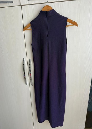 Mor Yüksek Yaka Kolsuz Midi Elbise - Görsel 4