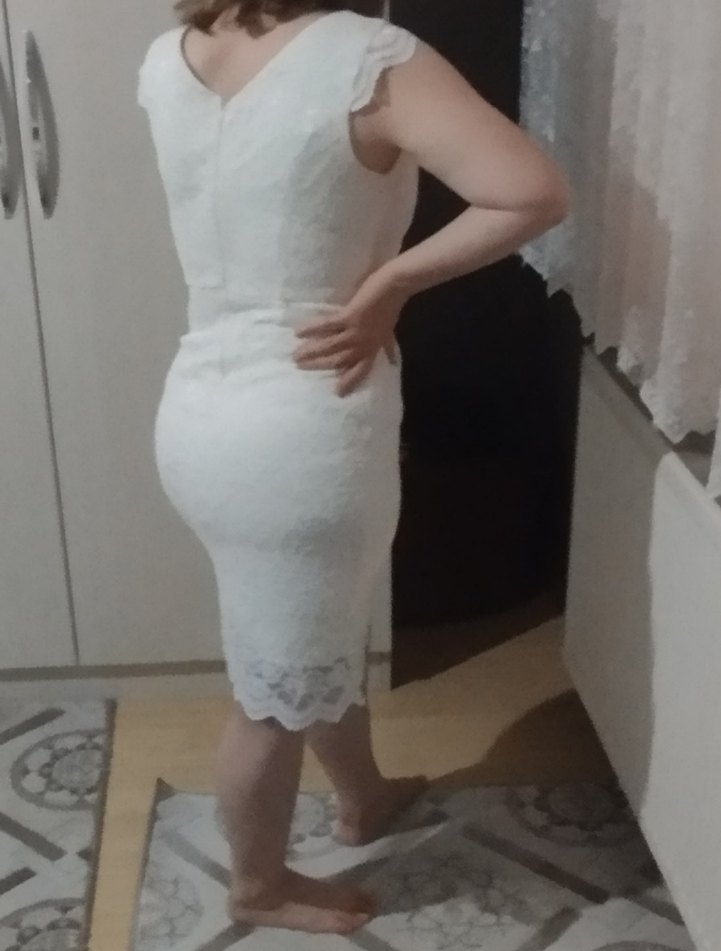 Dantel Detaylı Midi Beyaz Mini elbise - Görsel 2