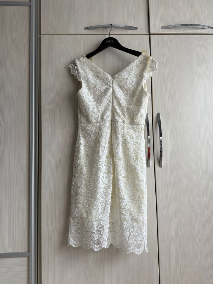 Dantel Detaylı Midi Beyaz Mini elbise - Görsel 4