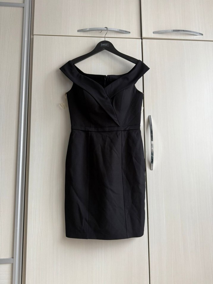 Kemerli Siyah Midi V Yaka Elbise - Görsel 2