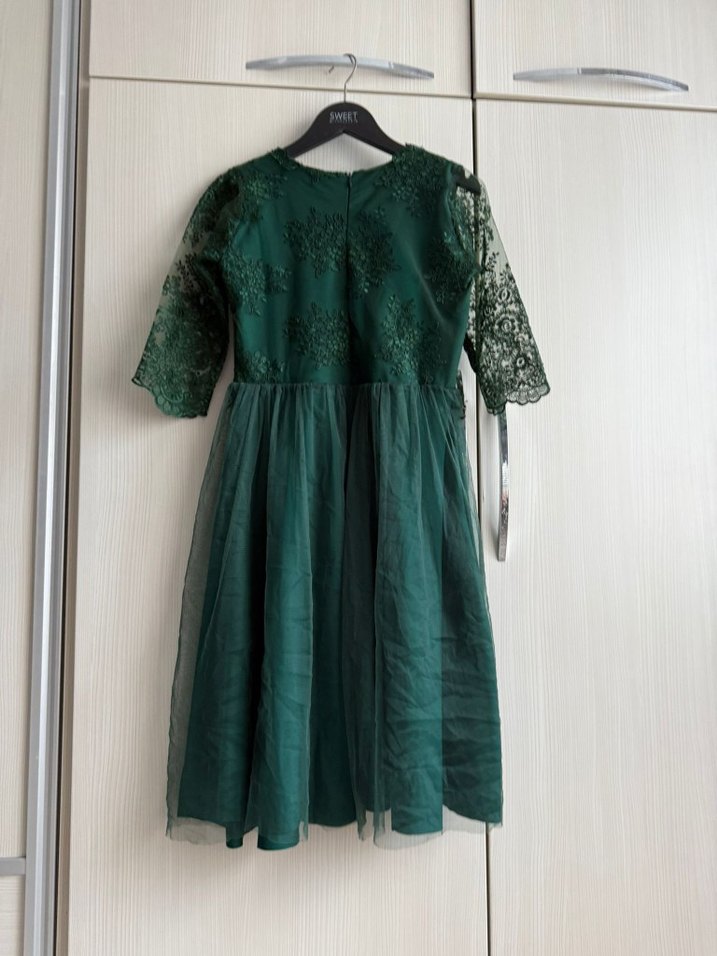 Dantel Detaylı Yeşil Midi Kadın Elbise - Görsel 2