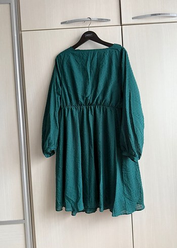 Kadın Yeşil Keten Midi Bohem Elbise - Görsel 2