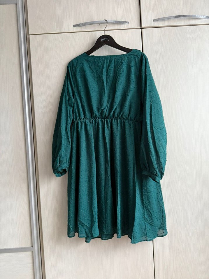 Kadın Yeşil Keten Midi Bohem Elbise - Görsel 2