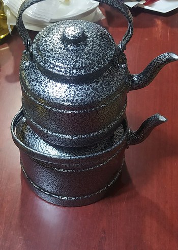 Siyah Desenli Çift Katlı Demlik