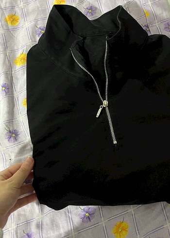 Yarım Fermuarlı Siyah Kadın sweat - Görsel 2