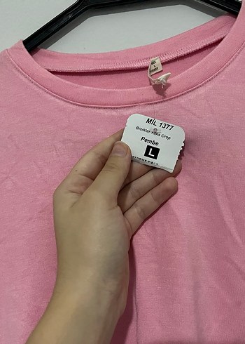 Pembe Kısa Kollu Basic Kadın Tişört - Görsel 2