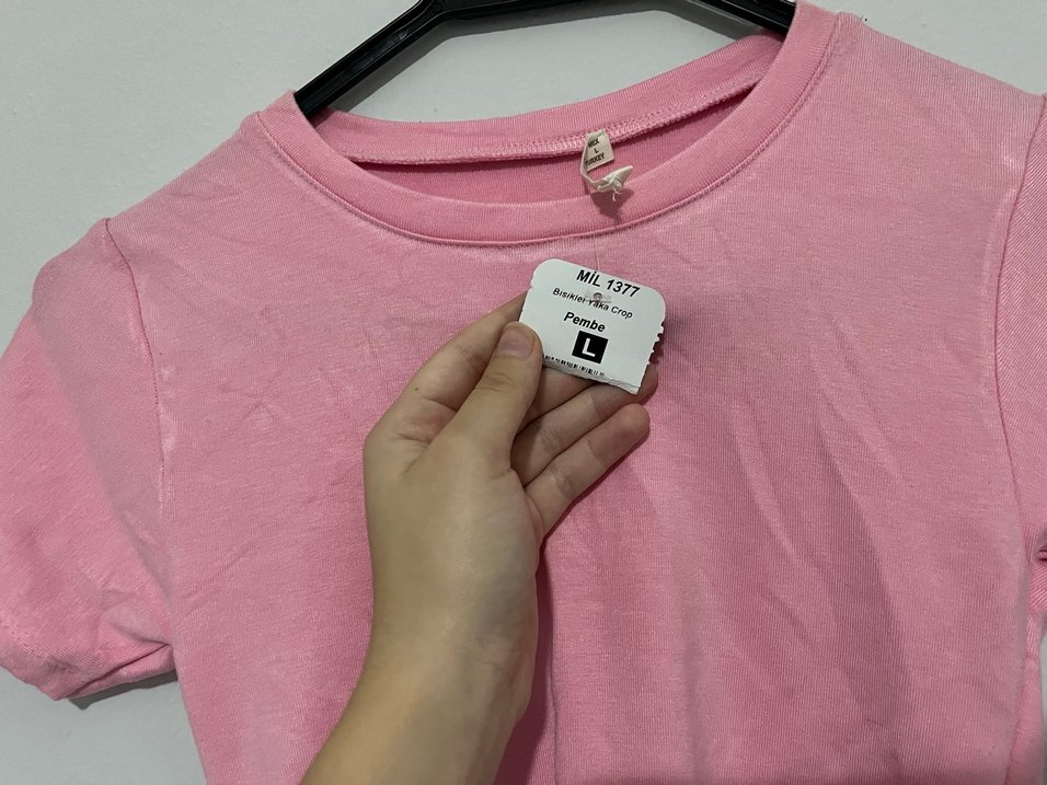 Pembe Kısa Kollu Basic Kadın Tişört - Görsel 2