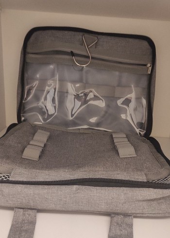 LR Gri Keten Fermuarlı Kadın Makyaj Çantası - Görsel 2