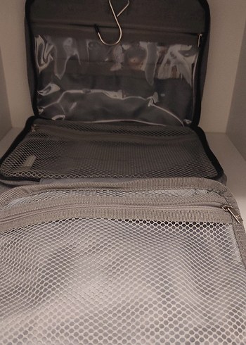 LR Gri Keten Fermuarlı Kadın Makyaj Çantası - Görsel 3