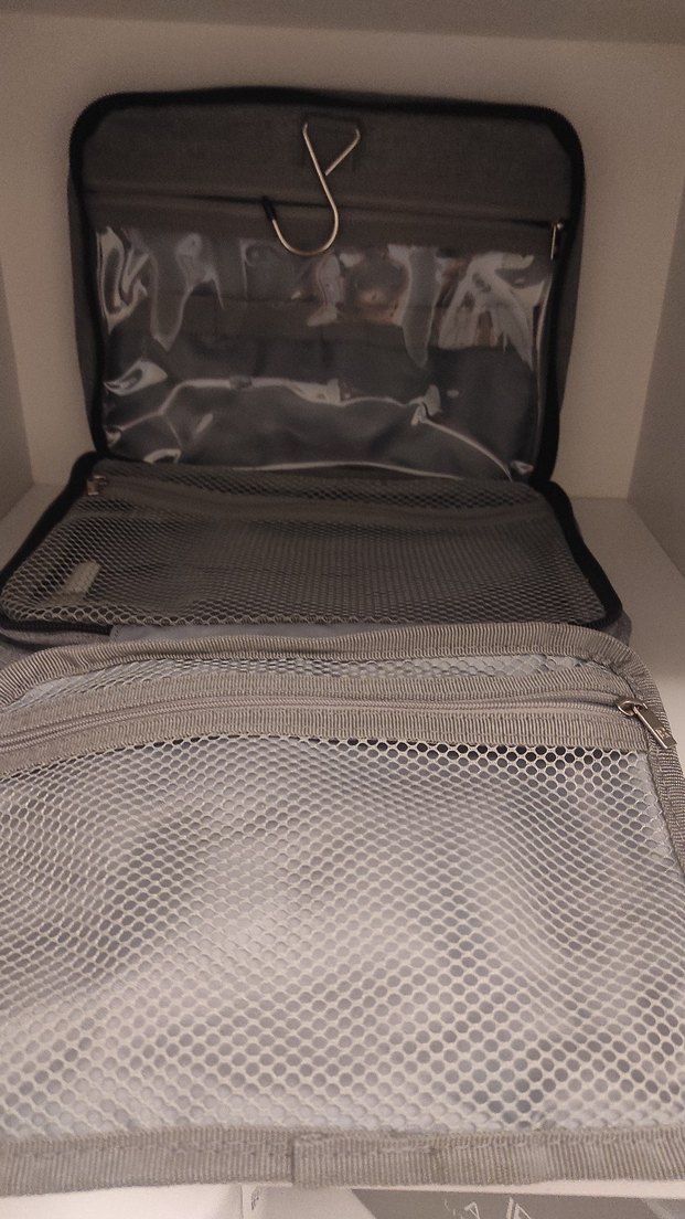 LR Gri Keten Fermuarlı Kadın Makyaj Çantası - Görsel 3