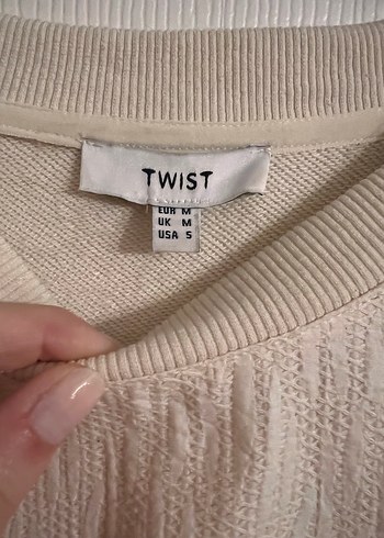 m Beden ten rengi Renk Bej Kadın Keten Sweatshirt, Uzun Kollu, Salaş
