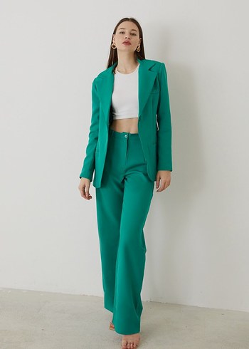 m Beden Yeşil Regular Fit Midi blazer Kadın Takım