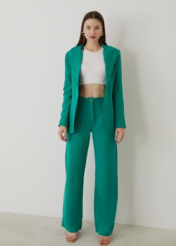 Diğer Yeşil Regular Fit Midi blazer Kadın Takım