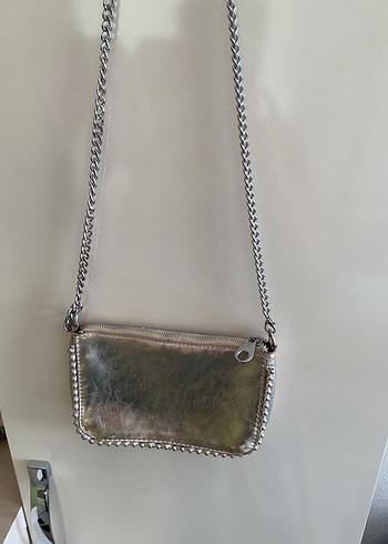 Stradivarius Gri Yılan Desenli Zincir Detaylı Deri Çanta