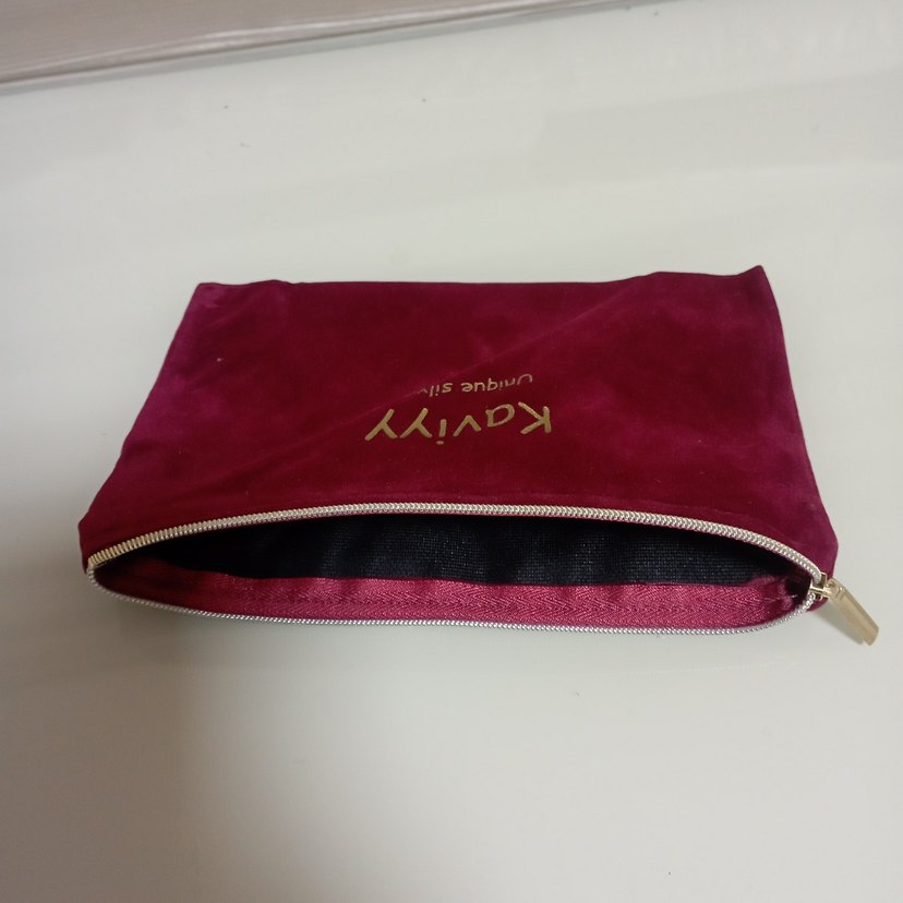 Bordo Süet Fermuarlı Kadın Makyaj Çantası Kese fermuarli - Görsel 3