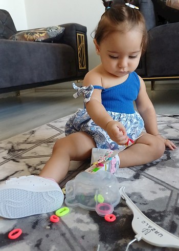 9 Ay Beden Mavi Fiyonklu Bebek Kız Tulum