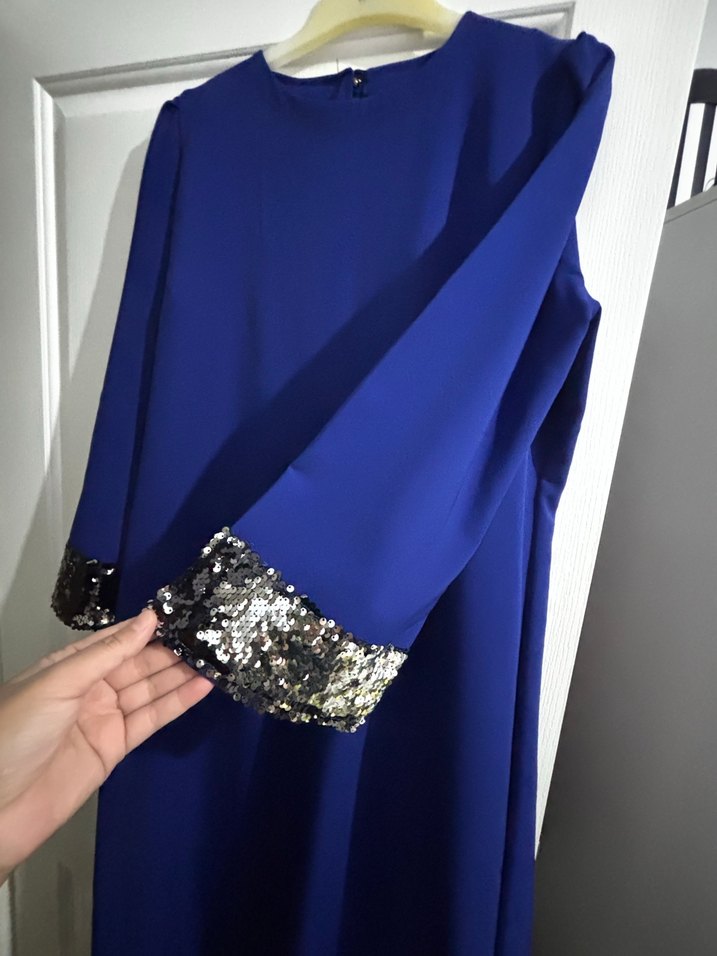 Uzun Kollu Mavi Uzun Elbise - Görsel 2