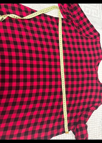 Kırmızı Kareli Uzun Kollu Salaş Kadın Gömlek - Görsel 3