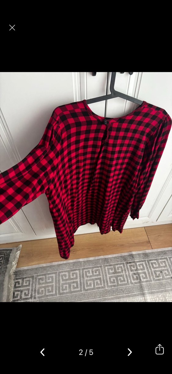 Kırmızı Kareli Uzun Kollu Salaş Kadın Gömlek - Görsel 2