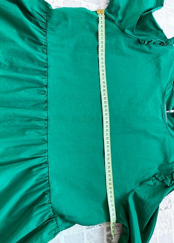 Yeşil V Yaka Uzun Salaş Elbise - Görsel 3