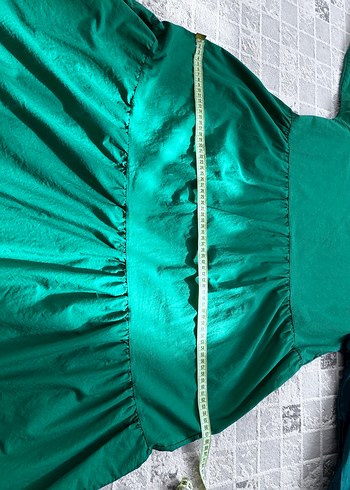 Yeşil V Yaka Uzun Salaş Elbise - Görsel 2