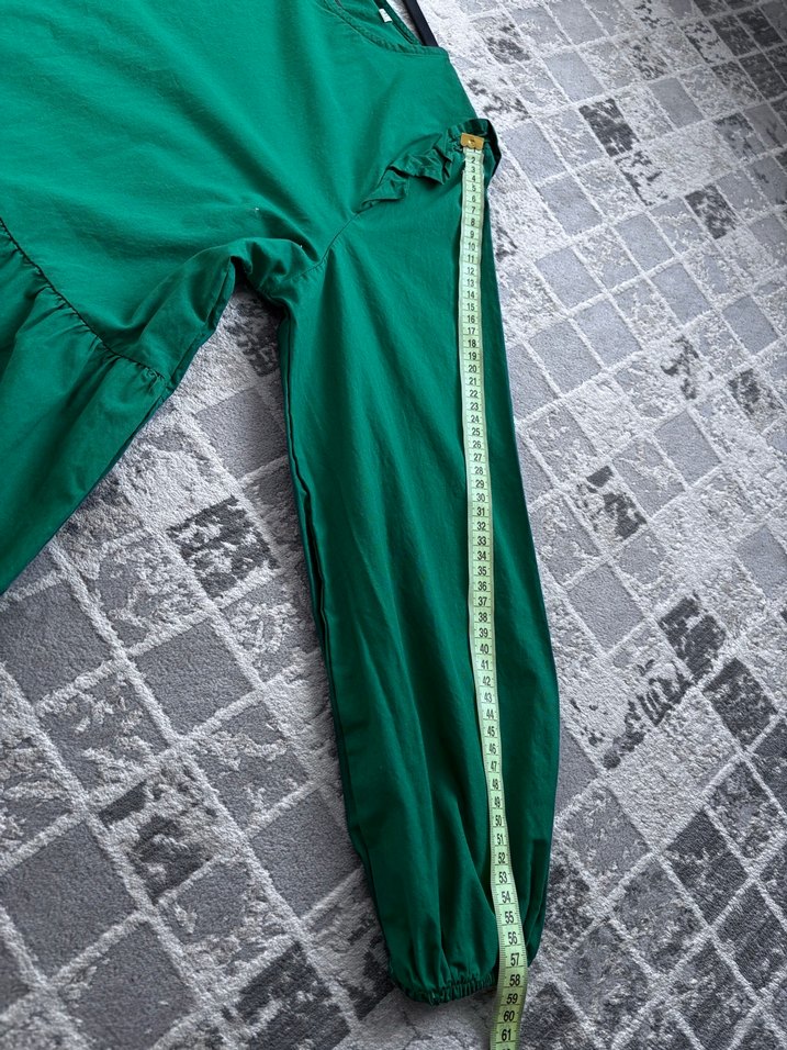 Yeşil V Yaka Uzun Salaş Elbise - Görsel 4