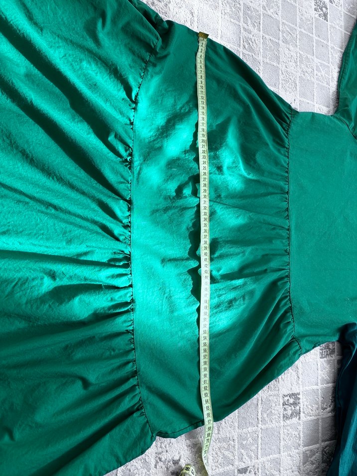 Yeşil V Yaka Uzun Salaş Elbise - Görsel 2