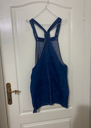 Kadın Lacivert Denim Askılı Midi Salopet - Görsel 2