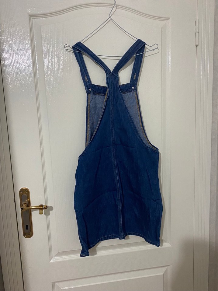 Kadın Lacivert Denim Askılı Midi Salopet - Görsel 2