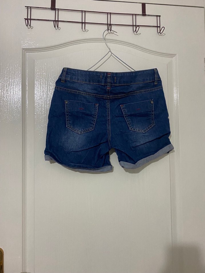 Düğmeli Koyu Mavi Mini Denim Şort - Görsel 2