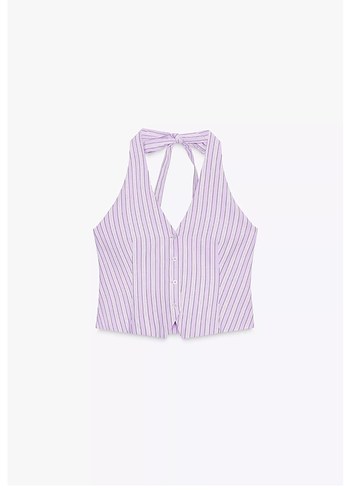 Zara Lila Çizgili V Yaka Kolsuz Bluz