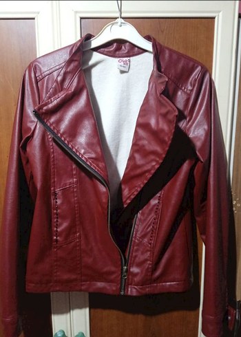 Bordo Deri Biker Ceket - Görsel 2