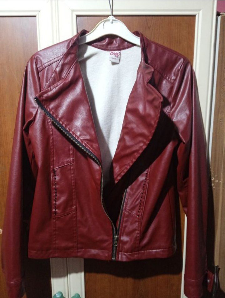 Bordo Deri Biker Ceket - Görsel 2