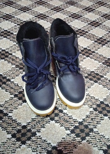 Lacivert Dolgu Topuklu Bağcıklı Kadın Bot - Görsel 3